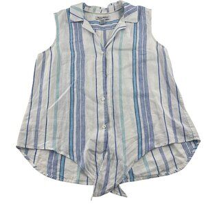 Tommy Bahama Women's Blue & White Striped Linen Sleeveless Top Size Medium